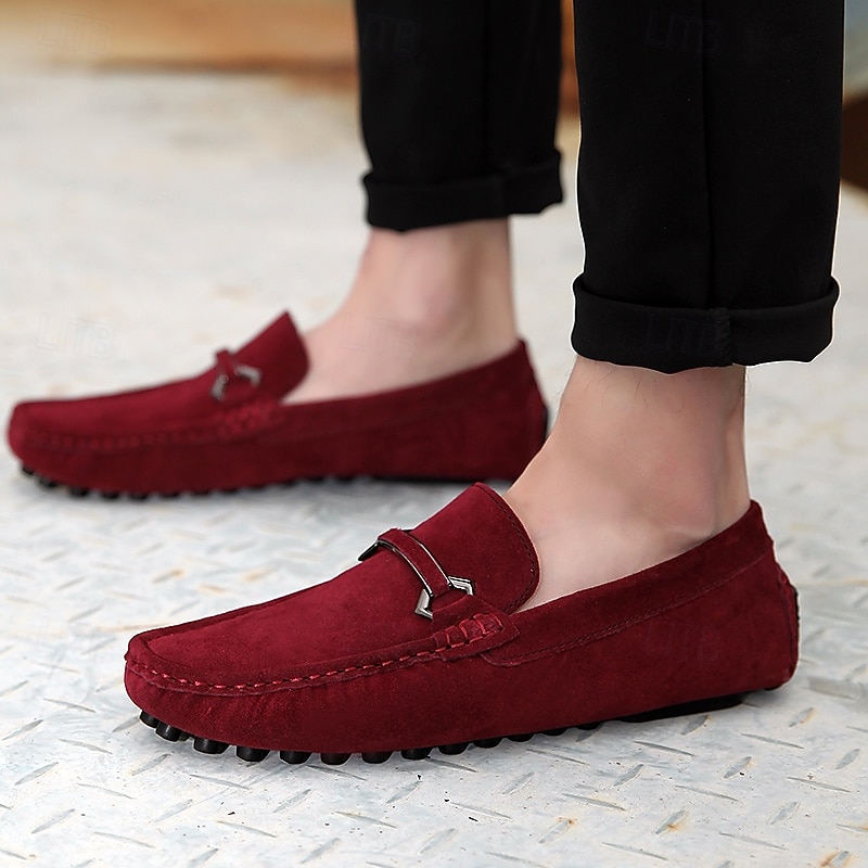 Men's Suede Driving Moccasins, Rich Burgundy with Classic Bit Buckle, Luxurious Comfort Casual Shoes3
