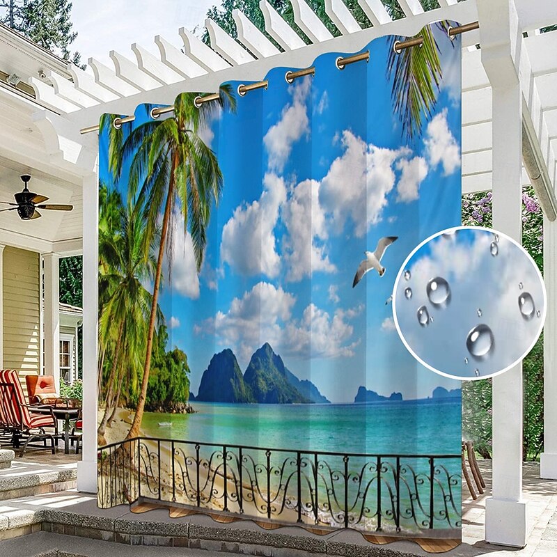 Patio Outdoor Curtains 2 Panels Grommet Top Waterproof Outdoor Blackout UV Sun Curtains Drapes for Porch Pergola Gezebo Cabana Sun Room Deck