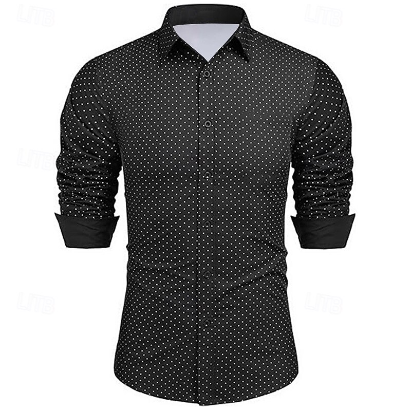 Men's Dress Shirt Button Up Shirt Polka Dot Wedding Daily Black White Wine Dark Navy Long Sleeve Turndown Spring &  Fall Clothing Apparel Buckle