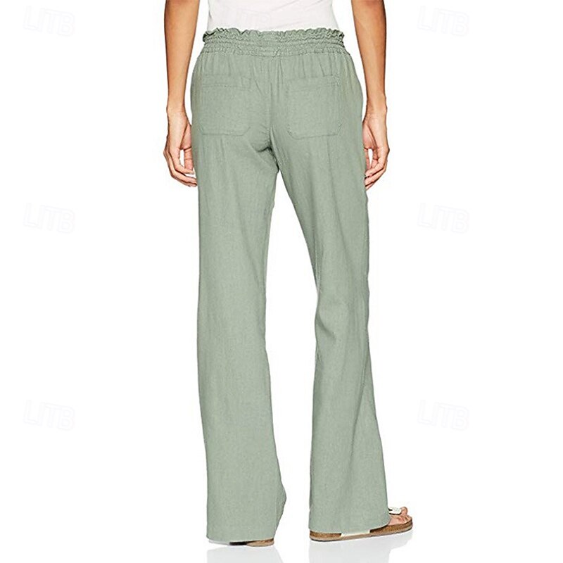 Women's Cotton Linen Pants Palazzo Pants Fashion Streetwear Full Length Natural Plain Pocket Elastic Drawstring Design Comfy Outdoor Comfortable Street Daily Wear Going out Apricot Jacinth Black White3