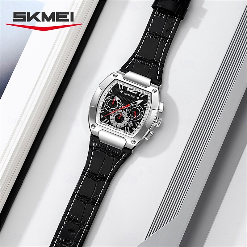 SKMEI Men Quartz Watch Luxury Large Dial Outdoor Business Luminous Stopwatch Calendar Waterproof Leather Watch4