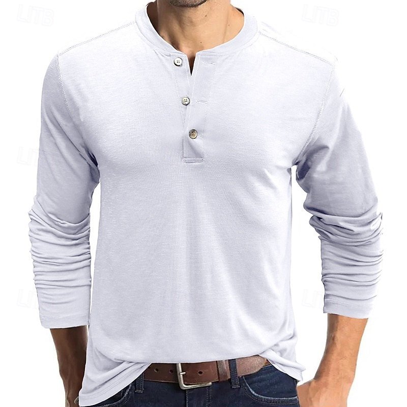 Men's Button T Shirt T Shirt Henley Shirt Tee Top Long Sleeve Henley Spring &  Fall Plain Fashion Designer Basic Vacation Street Going out Black White Wine Top Tee for Men4