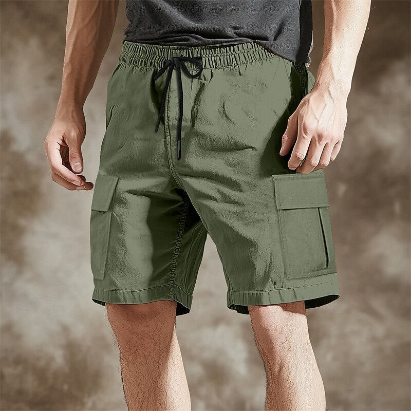 Men's Cargo Shorts Summer Shorts Bermuda shorts Casual Shorts Drawstring Multi Pocket Straight Leg Plain Breathable Quick Dry Knee Length Casual Running Gym Fashion Streetwear Black Green3