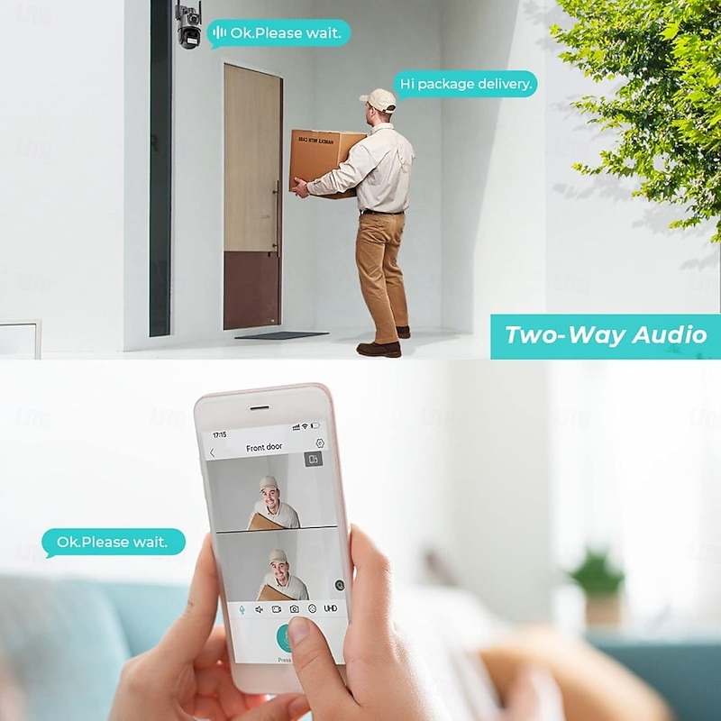 Dual Lens Wireless Security Camera Outdoor IP66 1080P HD WiFi PTZ Camera IP Surveillance Camera with Two-Way Audio Color Night Vision Motion Detection for Google Assistant & Amazon Alexa4