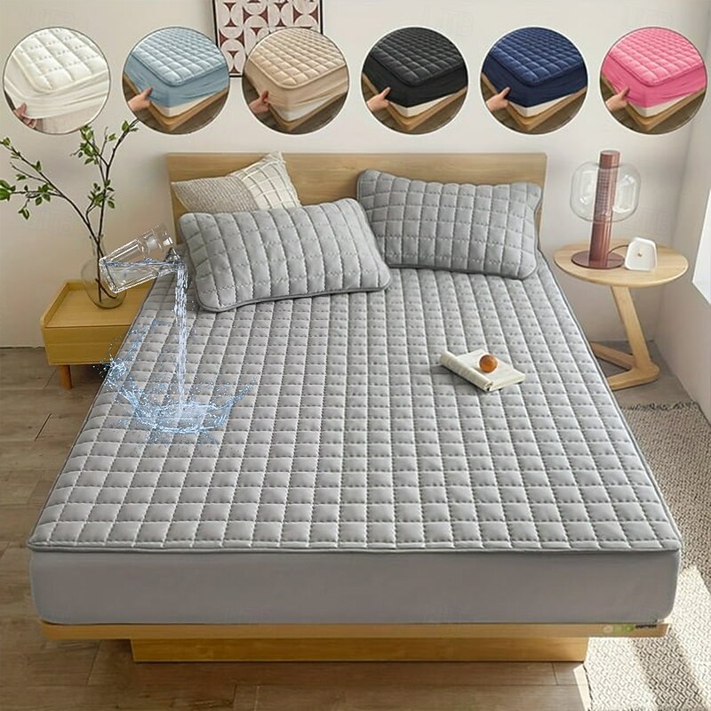 Queen Full King Protective Bed Cover Waterproof Mattress Protector Quilted Fitted Mattress Pad Bed Protector Protective Mattress Cover Soft Comfortable