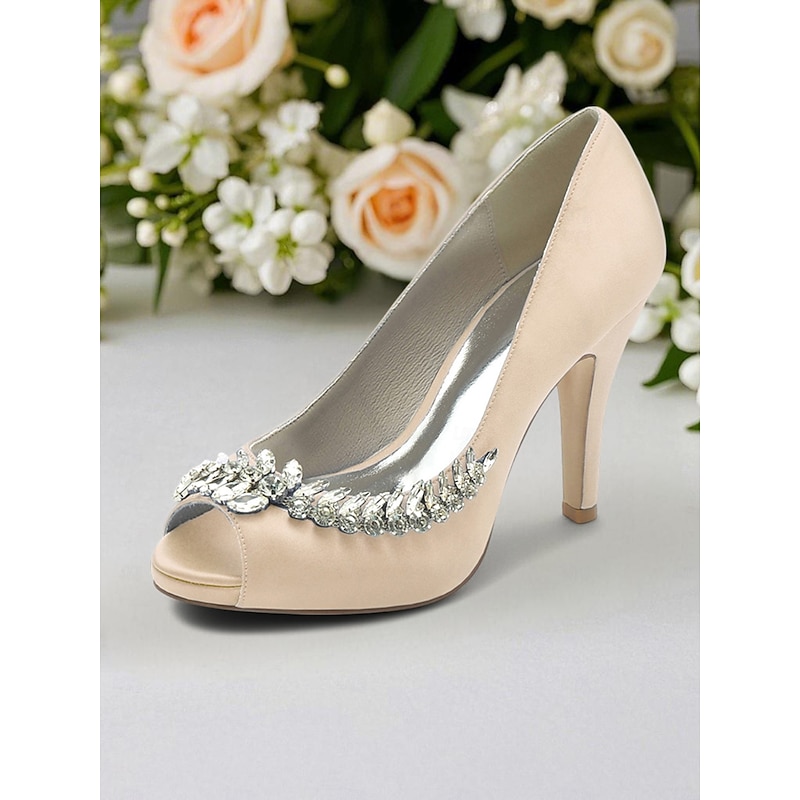 Blue Satin Peep-Toe Heels with Crystal Embellishment – Luxury Women's Wedding & Prom Shoes