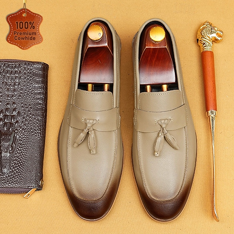 Men's Genuine Leather Tassel Loafers - Elegant Slip-On Dress Shoes for Kentucky Derby, Weddings & Business Attire