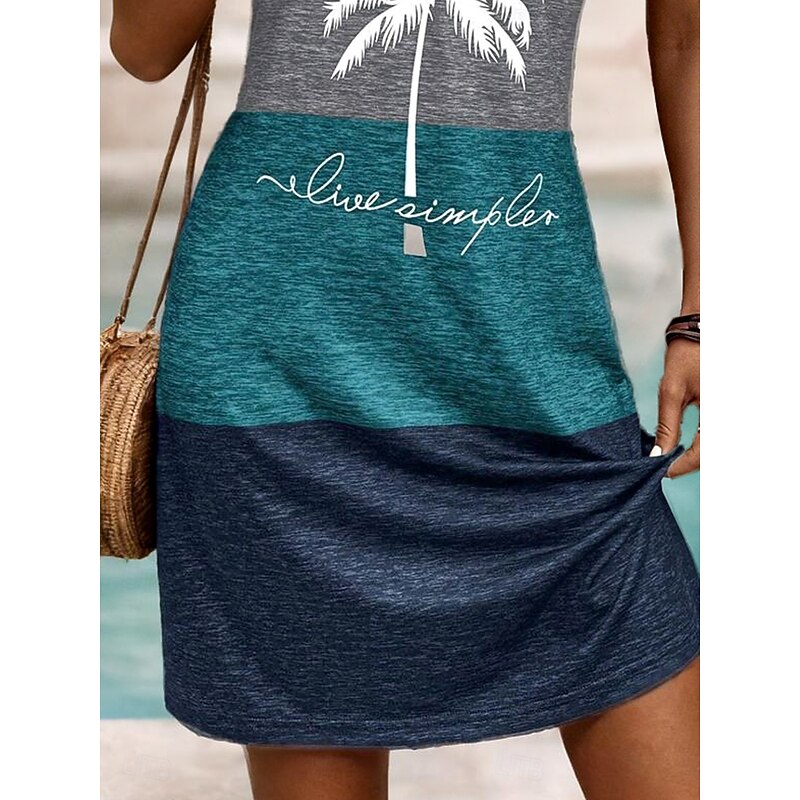 Women's Mini Dress A Line Dress Summer Dress Off The Shoulder Dress Vacation Daily Loose Fit Graphic Letter Tropical Sleeveless U Neck Dark Blue Summer Spring3