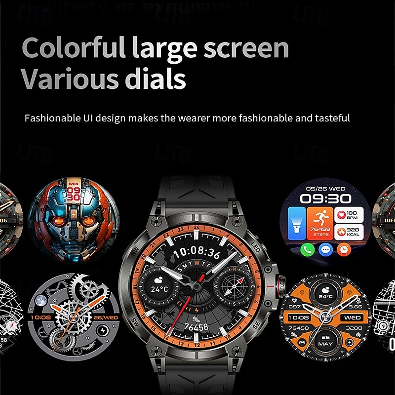 2025 New 1.85-inch HD Screen 760mAh Large Battery LED Flashlight Bluetooth Call Sport Mode All-weather Health Monitoring Smart Watch4