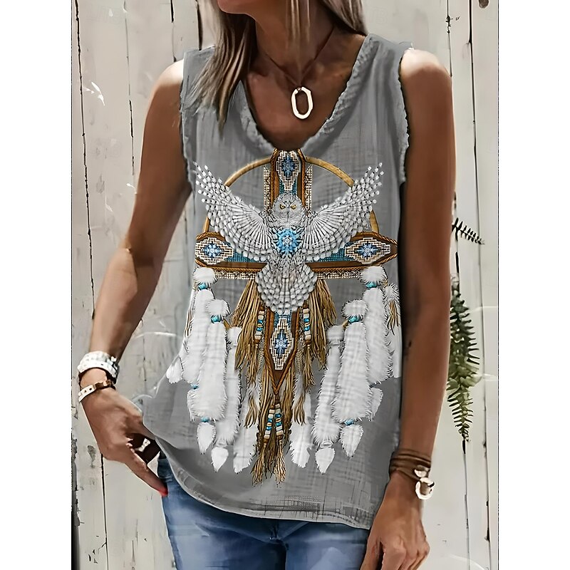 Women's Camisole Tank Top Boho Tank Top Western Tank Top Floral Graphic Animal Bohemia Vintage Casual Sleeveless U Neck Regular Tops Daily Holiday Going out Print Black Khaki Gray Summer4