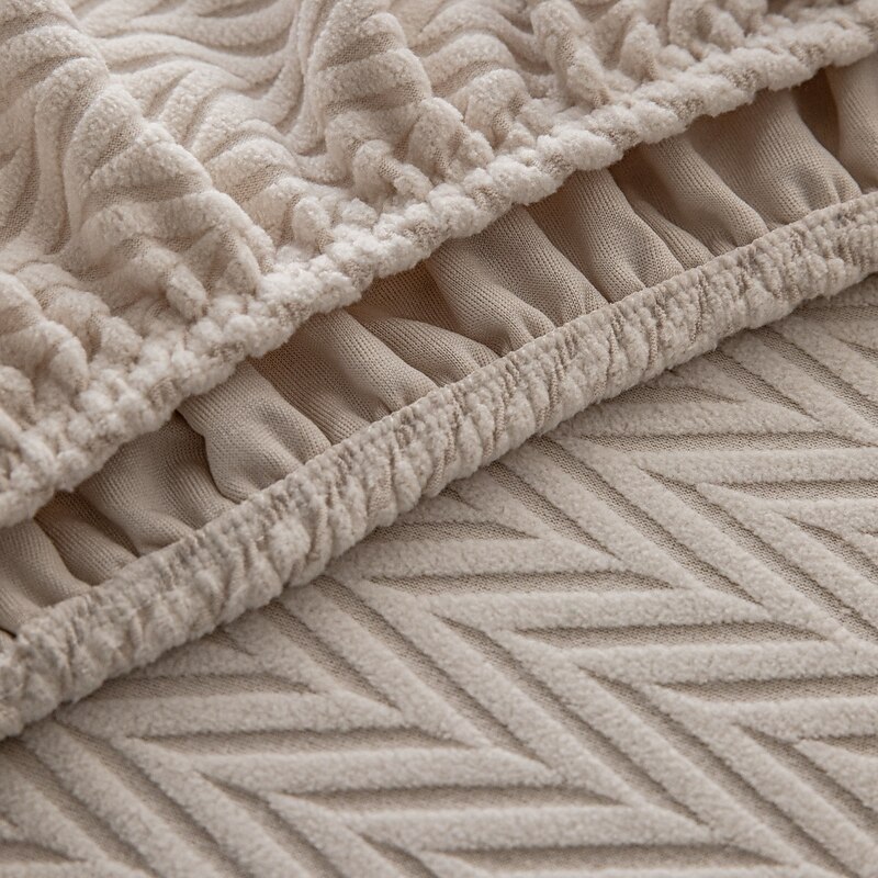 1 Pc Stretch Seat Cover Solid Simple Herringbone Lines Universal Jacquard Soft Polar Fleece Sofa Seat Cover-Easy to Clean & Durable Sofa Slipcover4