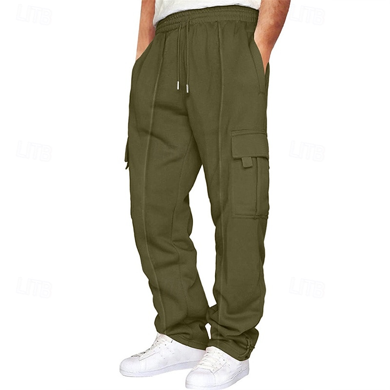 Men's Athletic Pants Trousers Cargo Sweatpants Pleated Pants Drawstring Elastic Waist Multi Pocket Plain Comfort Sports Outdoor Daily Fashion Casual Black Navy Blue Micro-elastic4