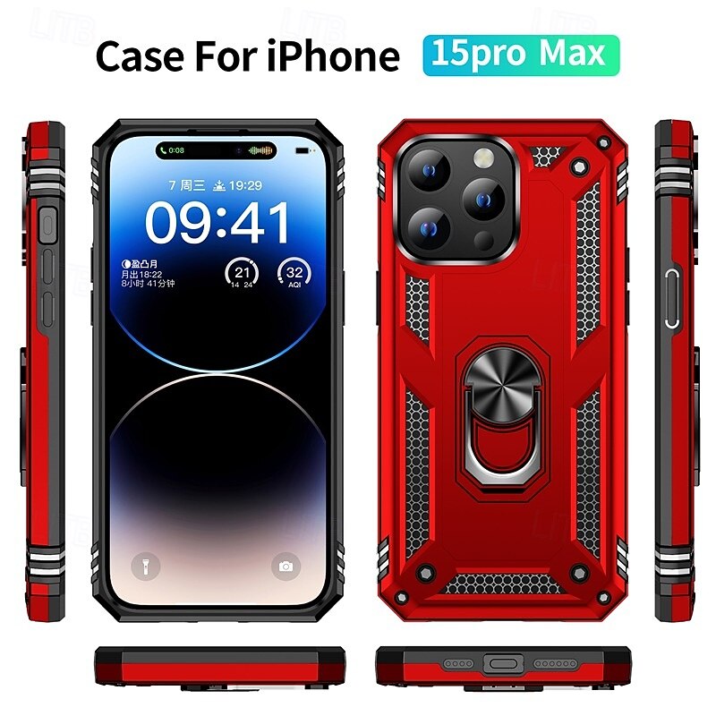 Phone Case For iPhone 17 Pro Max 17 Air 16 15 14 Pro Max Plus 13 12 11 Pro Max Back Cover Ring Holder Magnetic Shockproof Retro TPU PC3