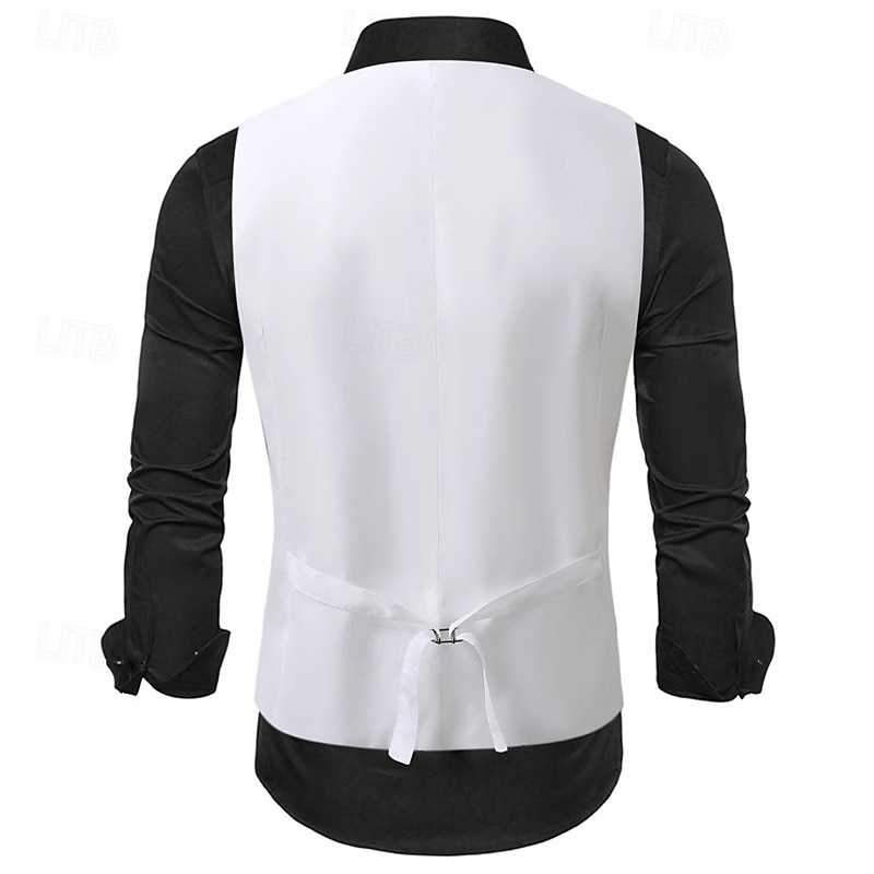 Men's Vest Waistcoat Gilet Vacation Party Business Party Spring &  Fall Buttons Pocket Sequin Polyester Comfortable Plain Single Breasted Lapel Regular Fit Silver Black Gold Vest4