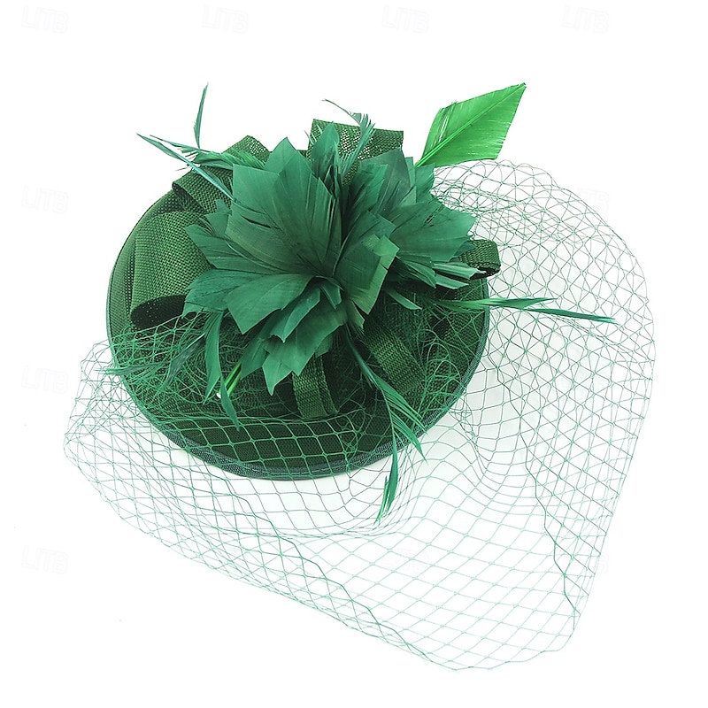 Fascinators Polyester Fedora Hat Floppy Hat Veil Hat Formal Wedding Tea Party Kentucky Derby Horse Race Elegant Simple Luxury With Feather Pure Color Headpiece Headwear2