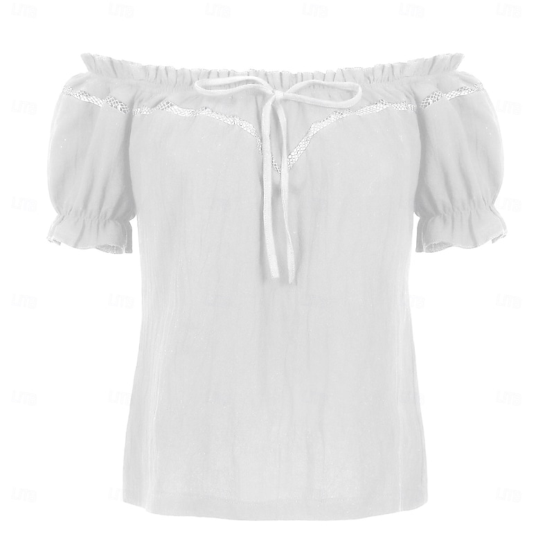 Retro Vintage Medieval Renaissance Blouse / Shirt Puff Sleeve Viking Celtic Knight Elven Solid Color Fancy Dress Women's Celtic Fantasy Masquerade Vacation Casual Daily LARP Adults' Shirt Summer