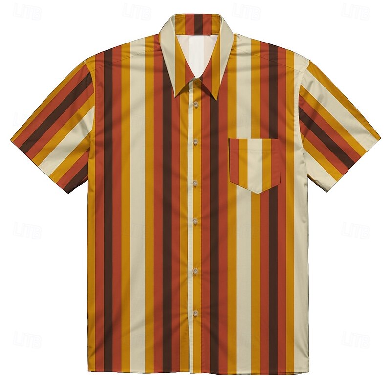 Retro Vintage 1970s Shirt Aloha Shirt Hippie Disco Floral Stripes Fancy Dress Men's Masquerade Vacation Party Pride Parade Adults' Shirt4