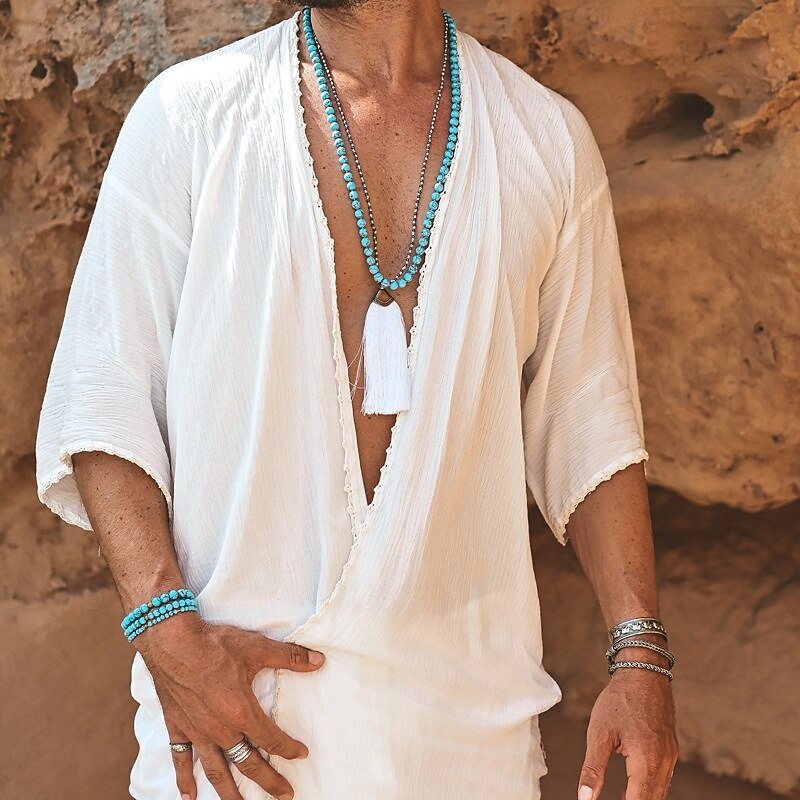 Retro Vintage Medieval Renaissance Shirt Kimono Pirate Viking Tassel Fringe Solid Color Fancy Dress Men's Pirate Halloween Carnival Vacation Casual Daily Adults' Shirt3