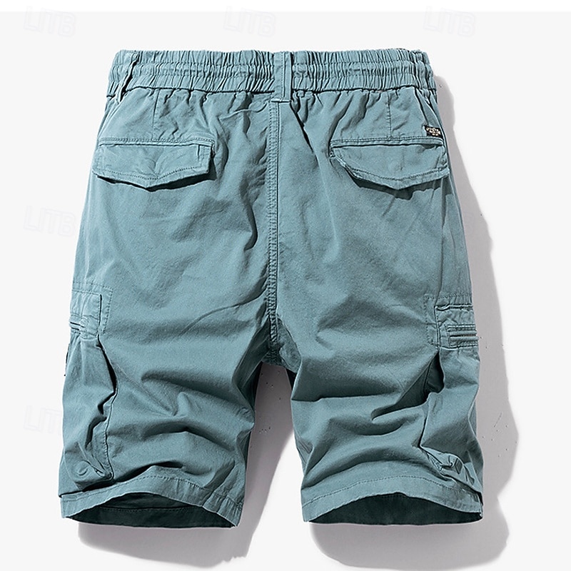 Men's Cargo Shorts Shorts Summer Shorts Drawstring Elastic Waist Zipper Pocket Plain Comfort Wearable Knee Length Outdoor Sport Daily Fashion Casual Black Royal Blue3