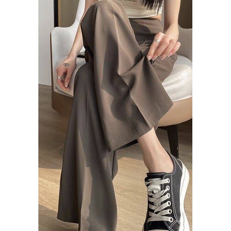 Women's Dress Pants Streetwear Casual Full Length Natural Plain Pocket Elastic Drawstring Design Breathability Soft Comfortable Micro-elastic Casual Going out Black White Coffee Summer Regular Fit3