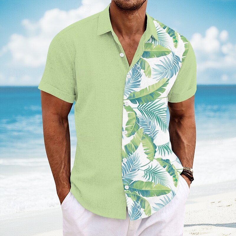 Men's Palm Leaf Tropical Plants Shirt Summer Hawaiian Shirt Button Up Shirt Short Sleeve Hawaiian Vacation Dailywear Beach Wear Summer Spring Turndown 3D Print Collared Shirts White Blue Green2
