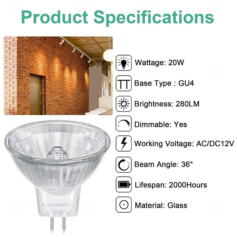 MR11 20W 12V Light Bulbs GU4 Bi Pin Base Spotlight Bulb Dimmable Warm White MR11 Bulbs for Landscape Track Lights Fiber Optics Desk Lamps 10pcs2
