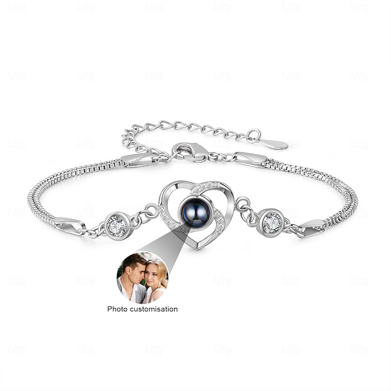 Personalized Elegant Heart-Shaped Bracelet Custom Best Gift for Mom Projection Stone with Custom Photo for Wives and Female Friends