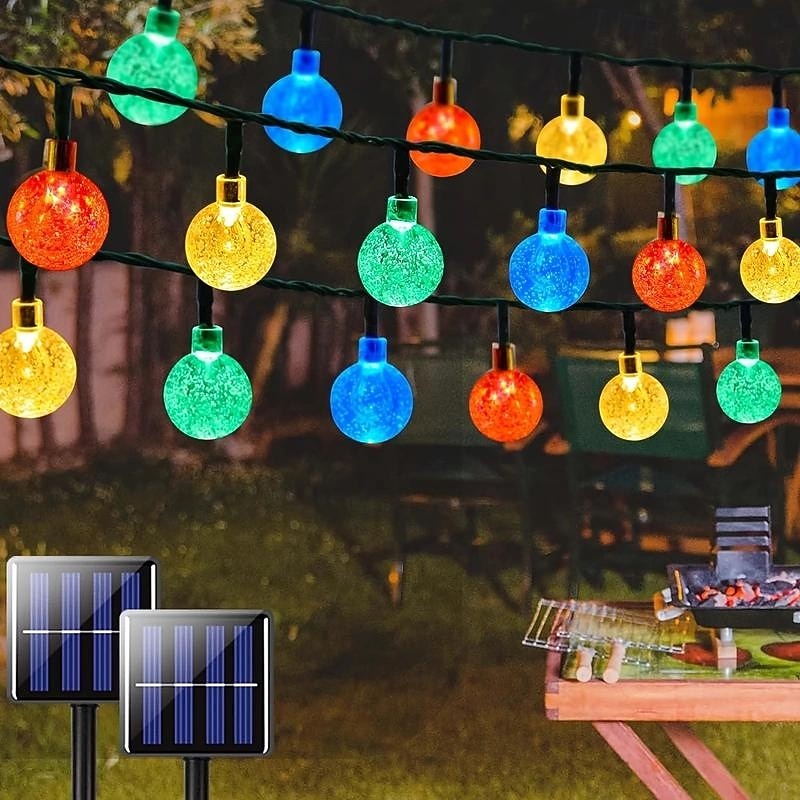 2 Pcs 5M-20Leds Outdoor Solar Lights Bubble Ball Light String Colorful Light Wedding Festival Christmas Halloween Dinner Party Camping Tent Atmosphere Decoration Light String