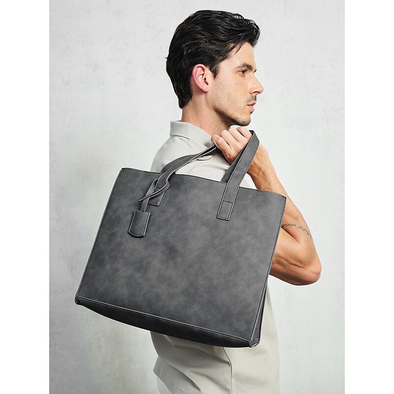 Men's Large Faux Leather Tote Bag – Stylish Business Shoulder Bag, Casual Work Handbag, Versatile Travel Shopper for Office & Daily Use2