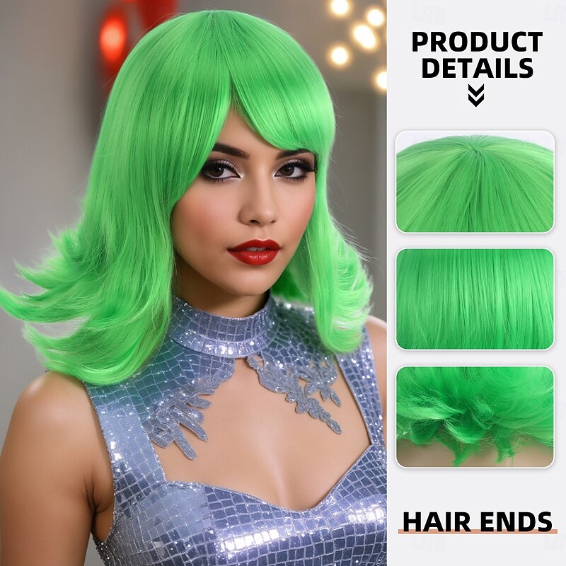Synthetic Wig Wavy Curly Weave Side Part Asymmetrical Machine Made Wig 30 inch A1 Synthetic Hair Women's Classic Comfortable Color Gradient Green2