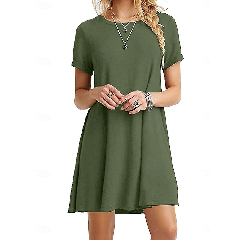 Women's Mini Dress T Shirt Dress Tee Dress Solid Color Vacation Casual Daily Regular Fit Graphic Short Sleeve Notched Neck Black Pink Army Green Gray Summer4