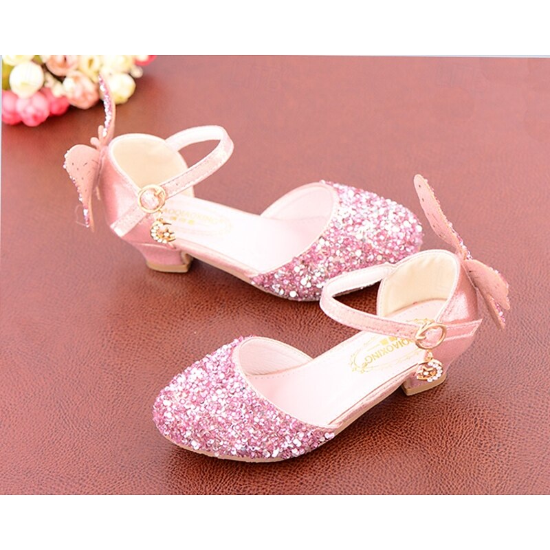 Girls' Pink Glitter Princess Shoes – Sparkly Butterfly Dress Shoes with Ankle Strap for Parties, Weddings & Special Occasions2