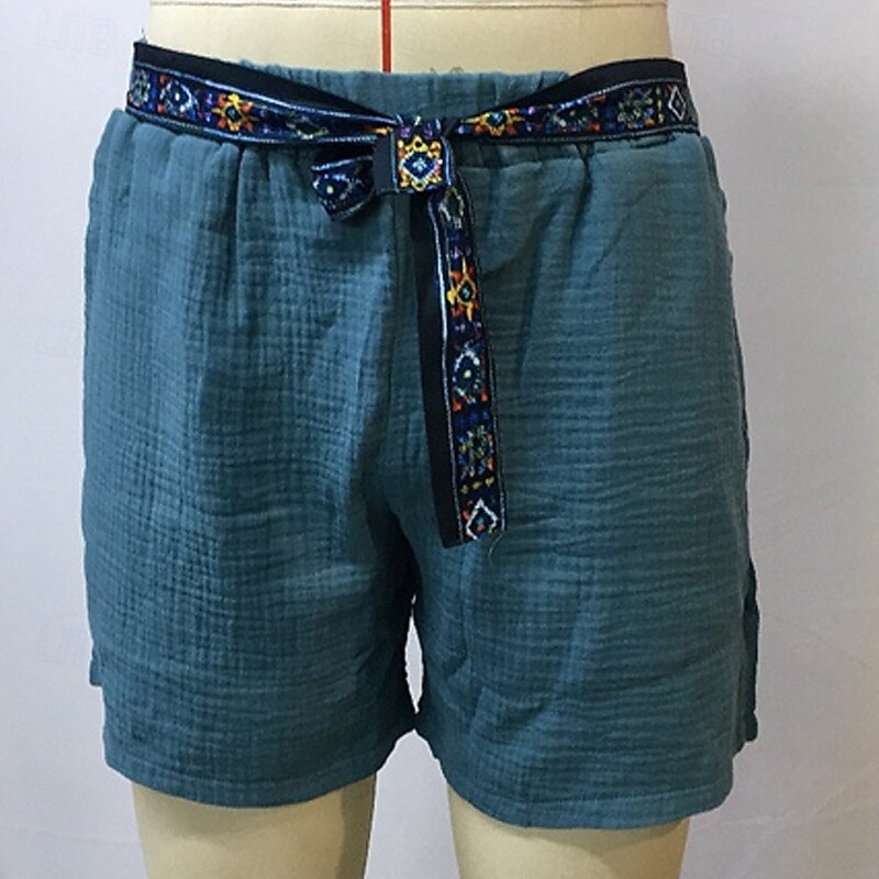 Men's Shorts Summer Shorts Beach Shorts Pocket With Belt Plain Comfort Breathable Short Vacation Holiday Beach Hawaiian Boho Blue2