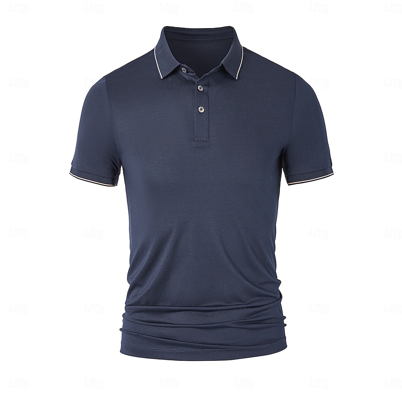 Men's Polo Knit Polo Sweater Business Casual Lapel Short Sleeve Formal Color Block Buttons Summer Navy Blue Brown Army Green Dark Gray Polo