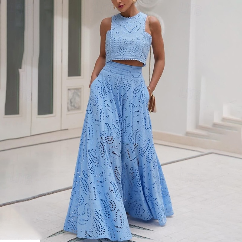 Women's Long Dress Maxi Dress Two Piece Dress Elegant Fashion Vacation Date Going out Regular Fit Plain Sleeveless Crew Neck Black White Yellow Pink Summer