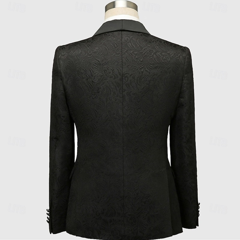 Men's Wedding Prom Party Suits Shawl Lapel Black Fashion Luxury Jacquard Floral Standard Fit 2 Piece Single Breasted One-button2
