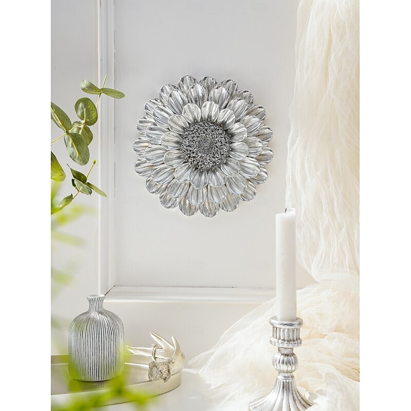 Vintage Gold and Silver 3D Floral Wall Decor, 7.7x7.7 Inch Resin Wall Hanging, Elegant Flower Ornament for Home, Hotel, Accent Wall, and Cultural Wall Decoration4