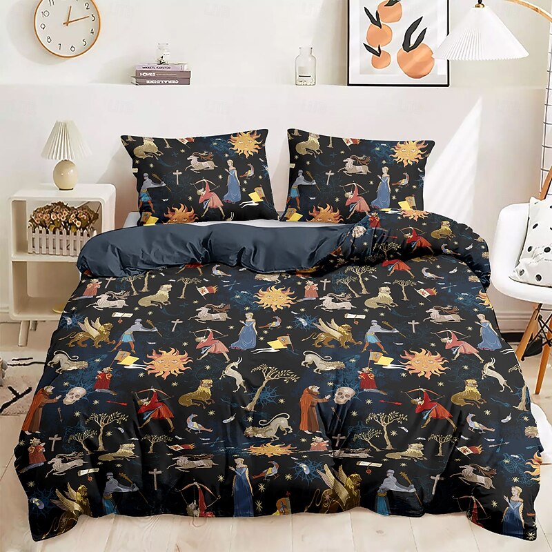 Vintage Medieval Duvet Cover Set 100% Cotton Soft and Breathable Bedding Featuring Prints Lightweight and Durable Quilt Cover Comfortable for All Seasons Easy to Care4