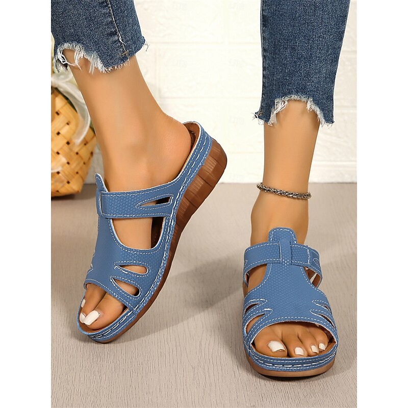 Women's Blue Cutout Sandals - Breathable Open-Toe Comfort Slides for Walking & Travel4