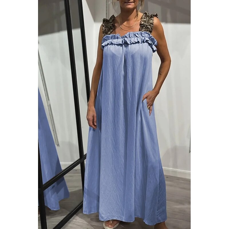 Women's Maxi Dress Slip Dress Vacation Outdoor Beach Tailored Fit Leopard Plain Sleeveless Cold Shoulder Deep Green Black White Light Green Summer3