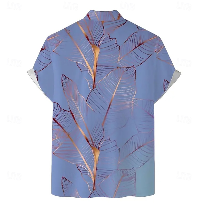Men's Palm Leaf Tropical Plants Shirt Summer Hawaiian Shirt Button Up Shirt Short Sleeve Hawaiian Vacation Holiday Beach Wear Summer Spring Turndown 3D Print Collared Shirts Front One Pocket Blue4