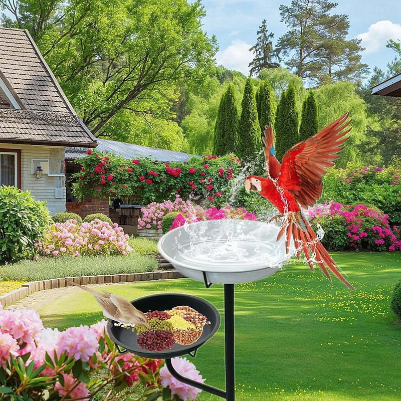 Garden Bird Feeder Metal Craft Outdoor Lawn Stake Bird Bath and Feeder, Garden Bird Bath Basin for Yard Decor and Bird Watching