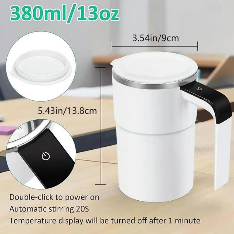 Electric Magnetic Mug Self Stirring Coffee Mug 13oz, Rechargeable Auto Mixing Mug with LED Temperature Display, SUS 304 Stainless Steel, Spill-Proof Lid, for Home, Office, Travel, Gift for Coffee Love2