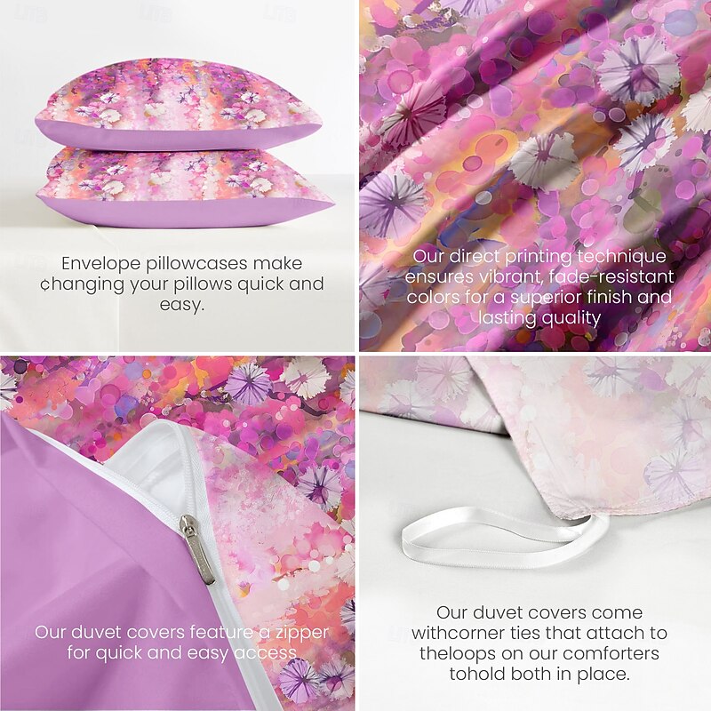 Floral Duvet Cover Set 100% Cotton Soft and Breathable Bedding Featuring Pink Flowers Lightweight and Durable Quilt Cover Comfortable for All Seasons Easy to Care3