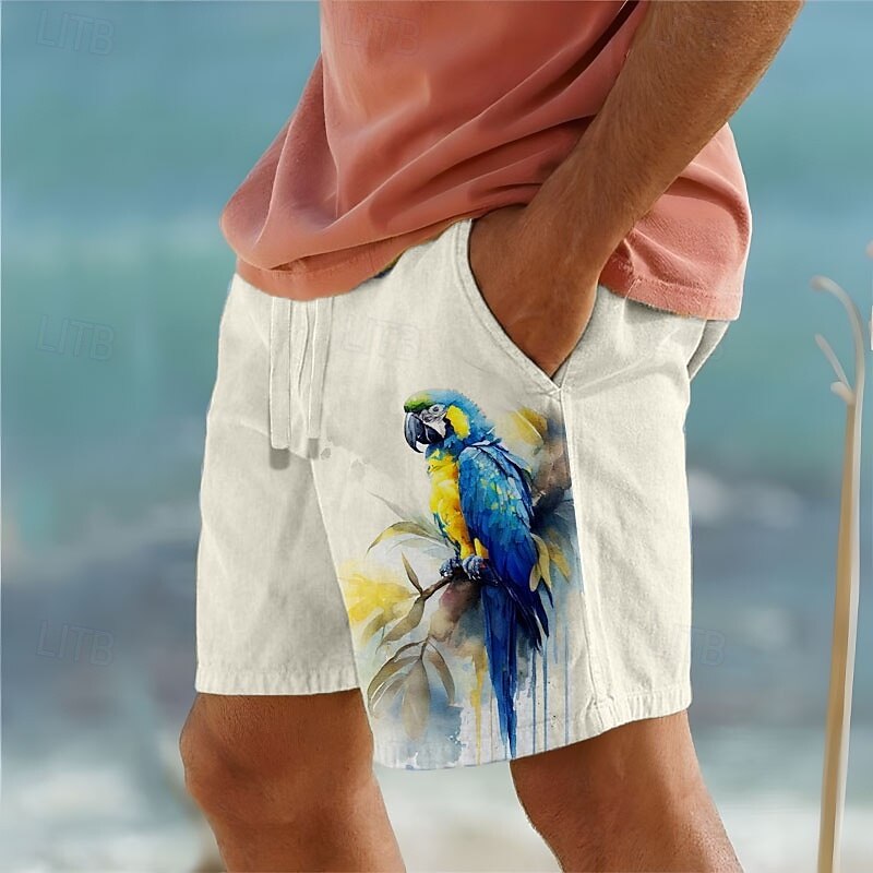 Men's Bird Parrot Cotton Linen Shorts Shorts Mid Waist Hawaiian Vintage Retro Vacation Dailywear Holiday Drawstring Pocket Elastic Waist Designer Clothing Apparel4