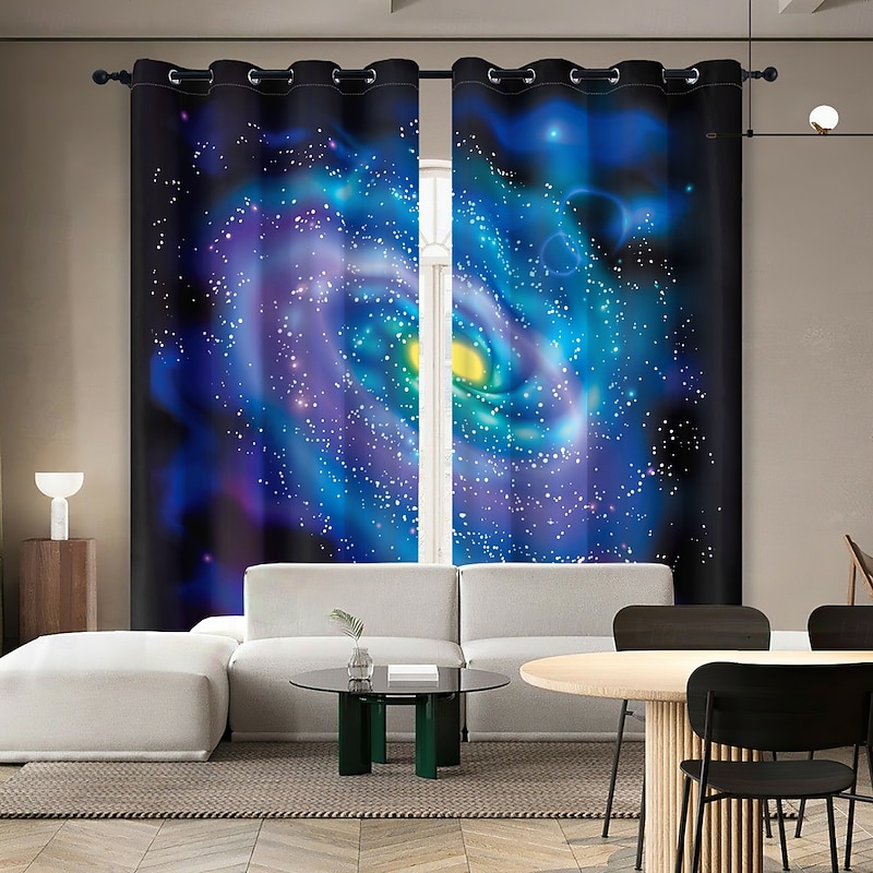 Nordic Forest Starry Sky Insulation Outdoor Balcony Rest Living Room Home Decoration 2-piece Set 3D Digital Printing Perforated Blackout Curtains4