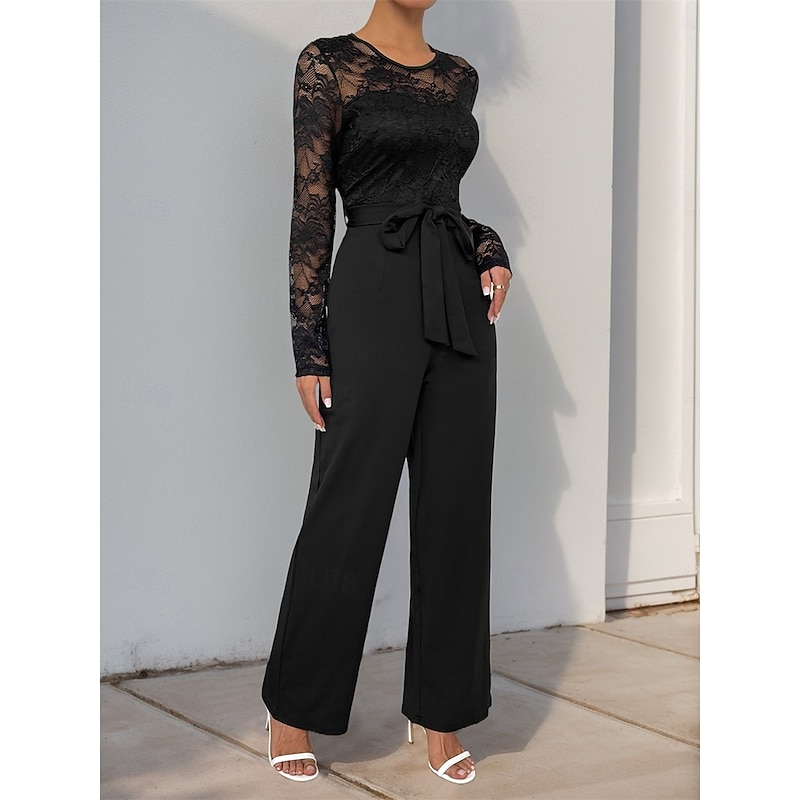 Jumpsuit / Pantsuit Mother of the Bride  Elegant Casual Jewel Neck Floor Length Polyester Long Sleeve with Lace2
