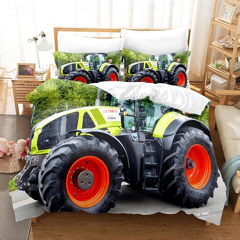 3D Bedding Farm Tractor Print Duvet Cover Bedding Sets Comforter Cover with 1 print Print Duvet Cover or Coverlet，2 Pillowcases for Double/Queen/King3