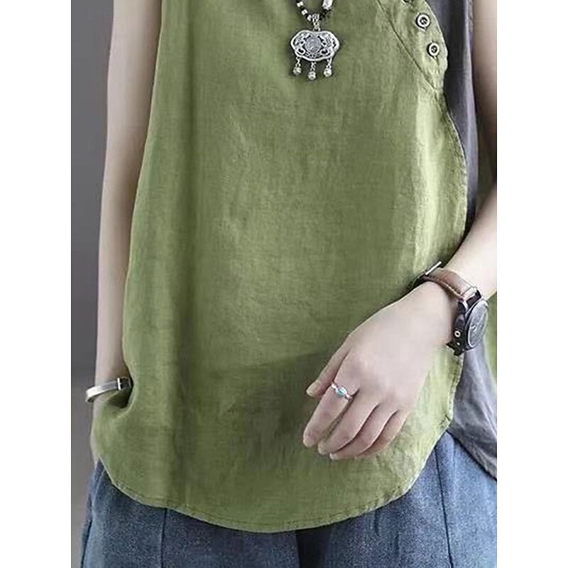 Women's Camisole Tank Top Color Block Vintage Daily Stylish Sleeveless Crew Neck Regular Tops Daily Buttons Pink Red Green Gray Summer Spring2