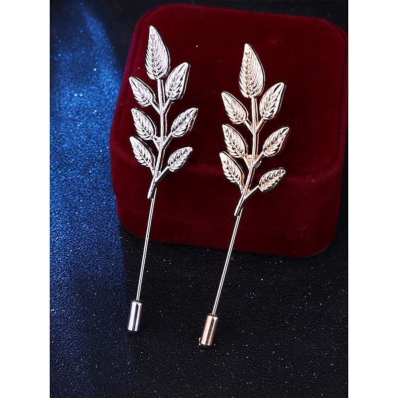 Men's Elegant Gold Foil Leaf Lapel Pin - Vintage Suit Brooch, Classic Wedding and Formal Event Accessory, Stylish Groom and Groomsmen Corsage3